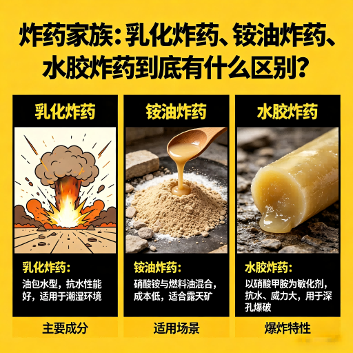 克什克腾炸药家族：乳化炸药、铵油炸药、水胶炸药到底有什么区别？